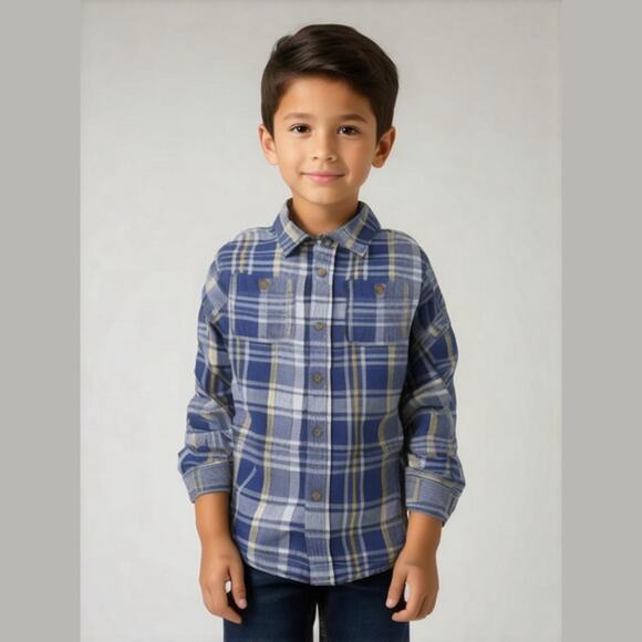 Crazy 8 Blue Yellow White Plaid Double Weave Shirt NEW NWT Size Small 5 6 - Picture 1 of 8
